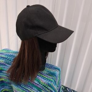 Black Baseball Cap With Dark Brown Hair